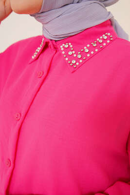 Yaka Taşlı Gömlek Fuşya - Gömlek