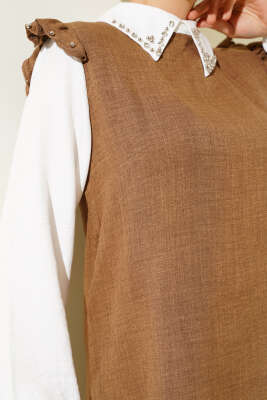 Yaka Taşlı Gömlek Garnili İkili Takım Camel - 300-500 TL Ürünler