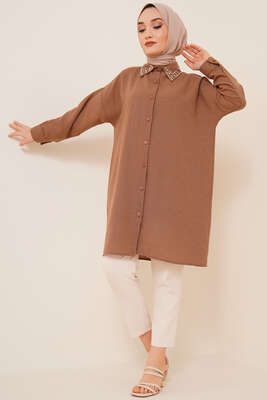Yaka Taşlı Gömlek Kahve - Gömlek
