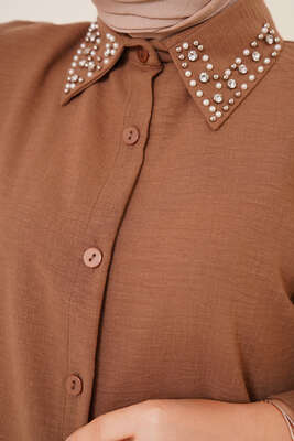 Yaka Taşlı Gömlek Kahve - Gömlek