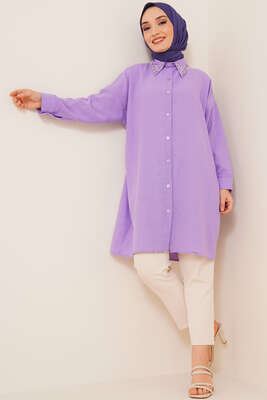 Yaka Taşlı Gömlek Lila - Gömlek