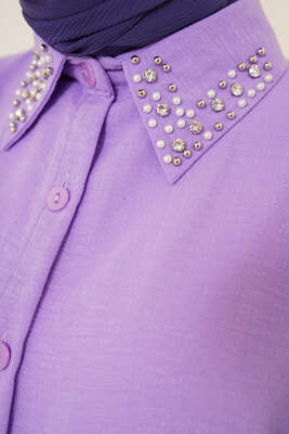 Yaka Taşlı Gömlek Lila - Gömlek