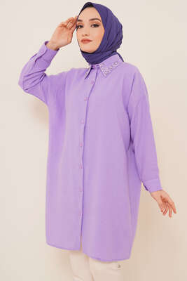 Yaka Taşlı Gömlek Lila 