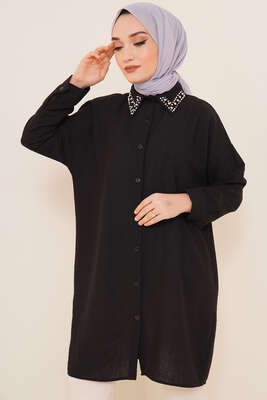 Yaka Taşlı Gömlek Siyah 