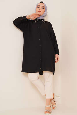 Yaka Taşlı Gömlek Siyah - Gömlek