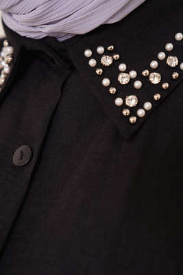Yaka Taşlı Gömlek Siyah - Gömlek