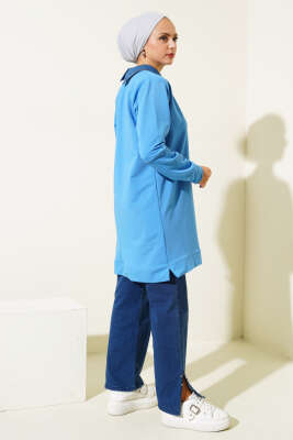 Yaka Taşlı İki İplik Tunik Mavi - 300-500 TL Ürünler