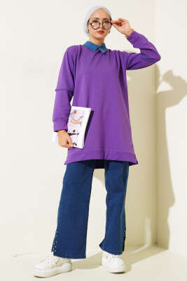 Yaka Taşlı İki İplik Tunik Menekşe - 300-500 TL Ürünler