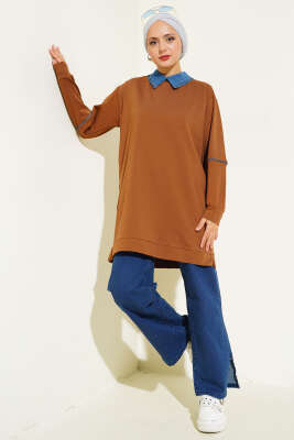 Yaka Taşlı İki İplik Tunik Taba - 300-500 TL Ürünler