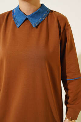 Yaka Taşlı İki İplik Tunik Taba - 300-500 TL Ürünler
