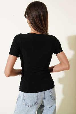 Yaka Tokalı Sandy Bluz Siyah - Kadın Giyim Modelleri