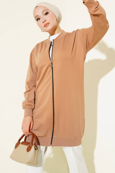 Yaka ve Bilek Ribanalı Hırka Camel - Hırka