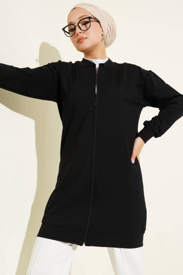 Yaka ve Bilek Ribanalı Hırka Siyah - Hırka