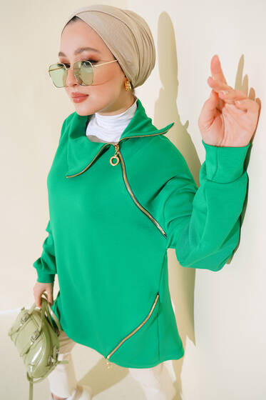 Yaka Ve Etek Ucu Fermuar Detaylı Tunik Benetton - Tunik