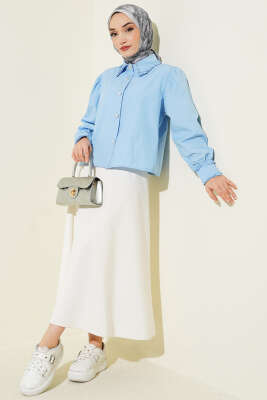 Yaka ve Kol Fırfırlı Kısa Gömlek Bebe Mavi - Gömlek