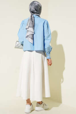 Yaka ve Kol Fırfırlı Kısa Gömlek Bebe Mavi - Gömlek