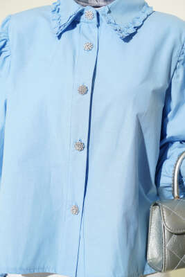 Yaka ve Kol Fırfırlı Kısa Gömlek Bebe Mavi - Gömlek