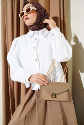 Yaka ve Kol Fırfırlı Kısa Gömlek Beyaz - VAV TEKSTİL