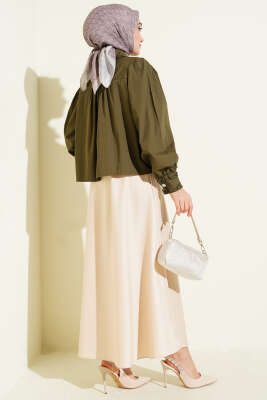 Yaka ve Kol Fırfırlı Kısa Gömlek Haki - Gömlek