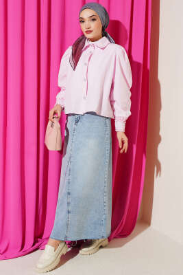 Yaka ve Kol Fırfırlı Kısa Gömlek Pembe - Gömlek