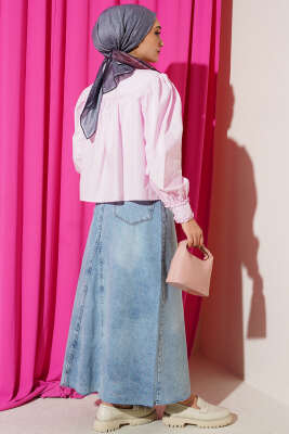 Yaka ve Kol Fırfırlı Kısa Gömlek Pembe - Gömlek