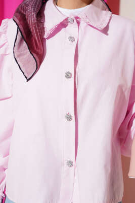 Yaka ve Kol Fırfırlı Kısa Gömlek Pembe - Gömlek