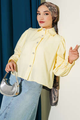 Yaka ve Kol Fırfırlı Kısa Gömlek Sarı 