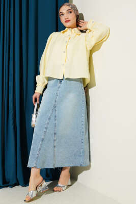 Yaka ve Kol Fırfırlı Kısa Gömlek Sarı - Gömlek