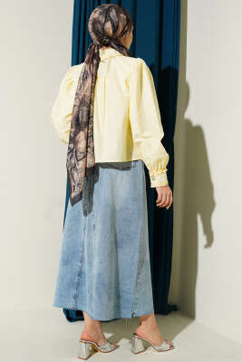 Yaka ve Kol Fırfırlı Kısa Gömlek Sarı - Gömlek