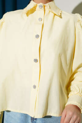 Yaka ve Kol Fırfırlı Kısa Gömlek Sarı - Gömlek