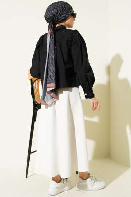 Yaka ve Kol Fırfırlı Kısa Gömlek Siyah - Gömlek