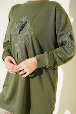 Yaka ve Kol Nakışlı Pullu Loyşa Tunik Çağla Yeşili - 300-500 TL Ürünler