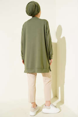 Yaka ve Kol Nakışlı Pullu Loyşa Tunik Çağla Yeşili - Tunik