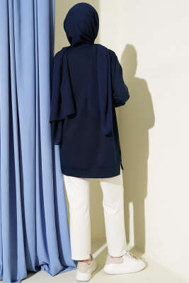 Yaka ve Kol Nakışlı Pullu Loyşa Tunik Lacivert - Tunik