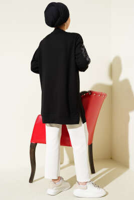 Yaka ve Kol Nakışlı Pullu Loyşa Tunik Siyah - 300-500 TL Ürünler