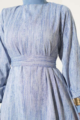 Yaka Ve Kol Ribanalı Elbise Haki Indıgo - Tesettür Elbise