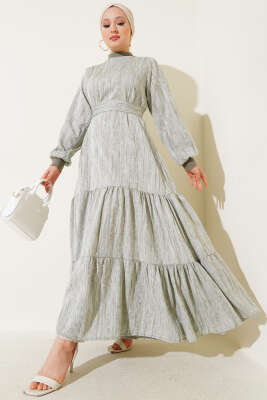 Yaka Ve Kol Ribanalı Elbise Haki - ZAMANE (QSS)