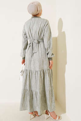 Yaka Ve Kol Ribanalı Elbise Haki - Tesettür Elbise