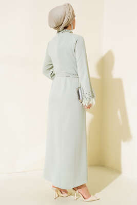 Yaka ve Manşet Taşlı Elbise Mint - Tesettür Elbise