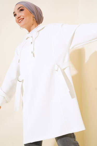 Yaka Yarım Düğmeli Scuba Tunik Ekru - Tunik
