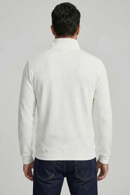 Yaka Yazılı Fermuarlı Erkek Sweatshirt Ekru - Erkek Sweatshirt