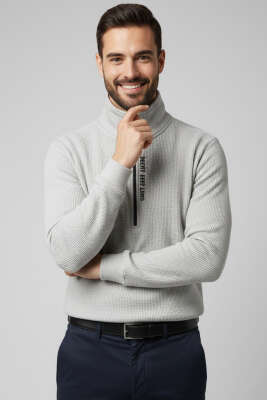 Yaka Yazılı Fermuarlı Erkek Sweatshirt Gri - WİPEOUT