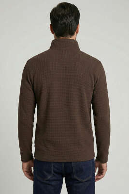 Yaka Yazılı Fermuarlı Erkek Sweatshirt Kahve - Erkek Sweatshirt