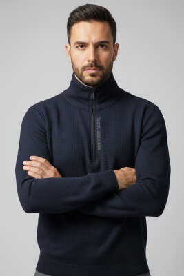 Yaka Yazılı Fermuarlı Erkek Sweatshirt Lacivert - WİPEOUT