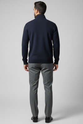 Yaka Yazılı Fermuarlı Erkek Sweatshirt Lacivert - Erkek Sweatshirt