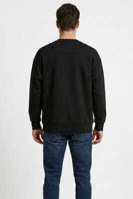 Yaka Yazılı Ribanalı Erkek Sweatshirt Siyah - Erkek Sweatshirt