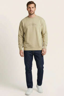 Yaka Yazılı Ribanalı Erkek Sweatshirt Yeşil - Erkek Sweatshirt