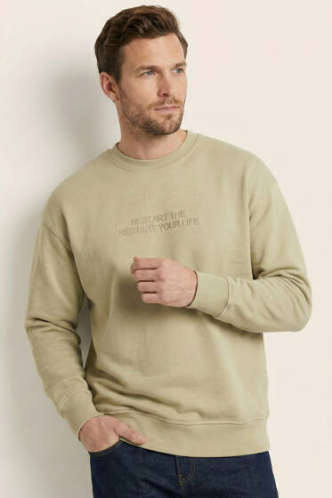 Yaka Yazılı Ribanalı Erkek Sweatshirt Yeşil - Erkek Sweatshirt