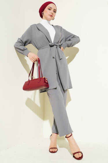 Yaka Zincir Püsküllü İkili Takım Gri - İkili Takım