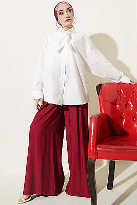 Yakası Bağcıklı Salaş Gömlek Ekru - Gömlek